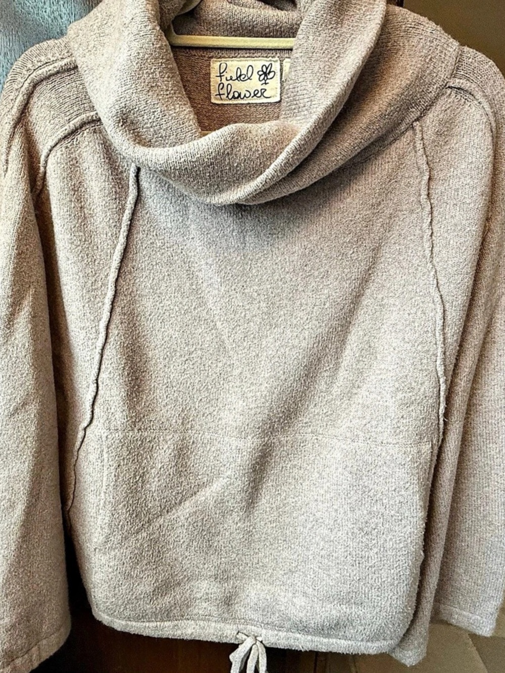 Liebell Flower Cowl Neck Pullover in Beige Size Medium